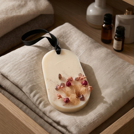 Suspension parfumée en cire de colza – fleurs séchées & pierres naturelles
