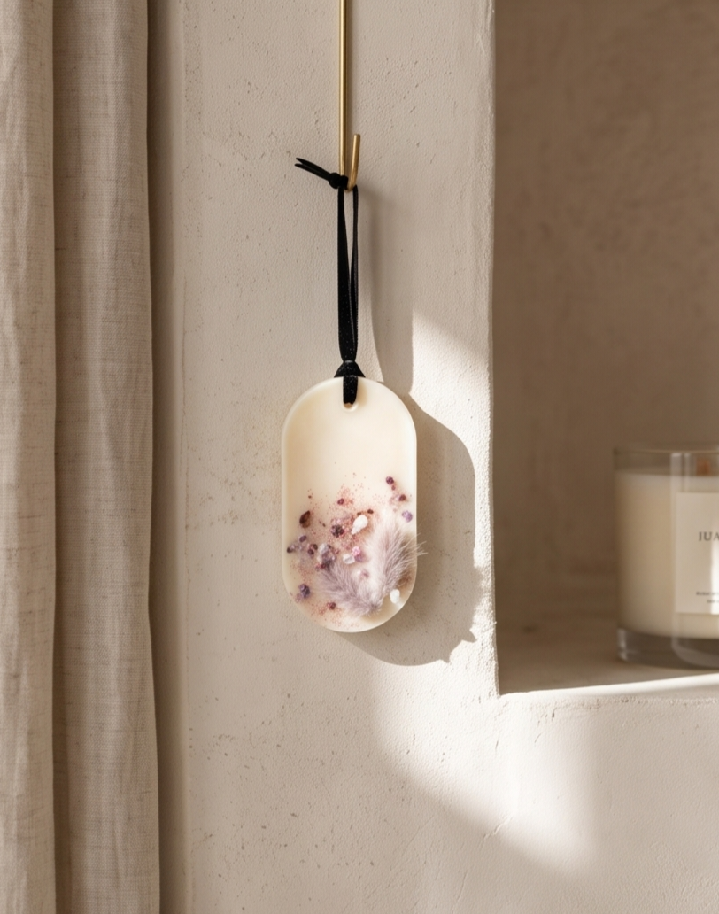 Suspension parfumée en cire de colza – fleurs séchées & pierres naturelles
