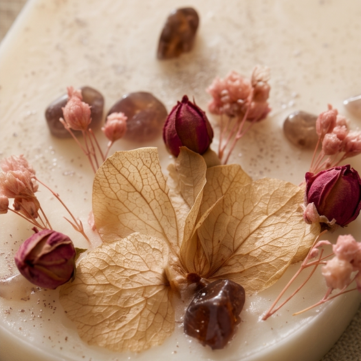 Suspension parfumée en cire de colza – fleurs séchées & pierres naturelles