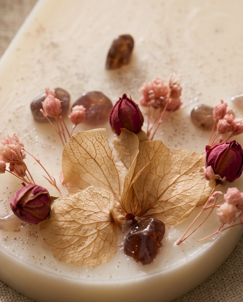 Suspension parfumée en cire de colza – fleurs séchées & pierres naturelles