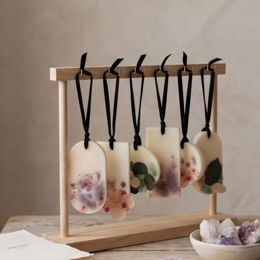 Suspension parfumée en cire de colza – fleurs séchées & pierres naturelles